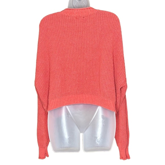 American Eagle Sweater Womens Large Coral Cropped Henley Y2K Coquette Streetwear - Picture 3 of 12